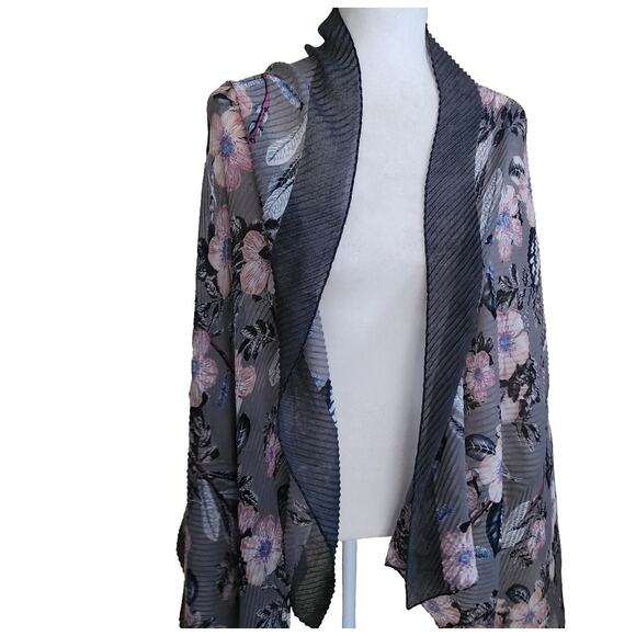 Lulla Collection By Bindya Lightweight Scarf Large Pleated Gray Pink Floral Soft - Picture 5 of 10